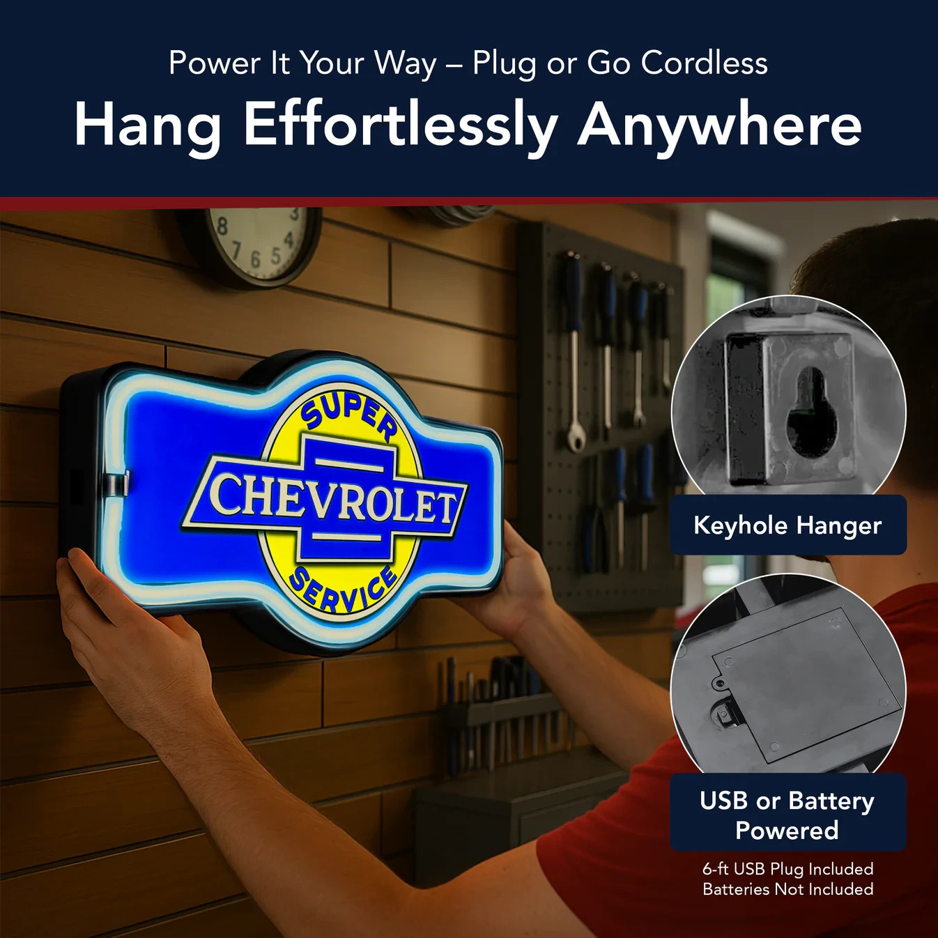 Chevrolet Super Service LED Neon Wall Sign Vintage Garage Bar Man Cave Decor