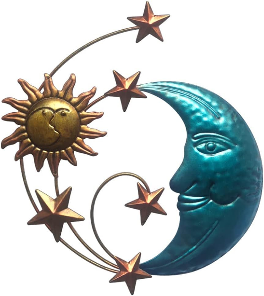 12.6In Sun Moon Wall Decor – Outdoor Metal Wall Art, Indoor Hanging, Garden Offi