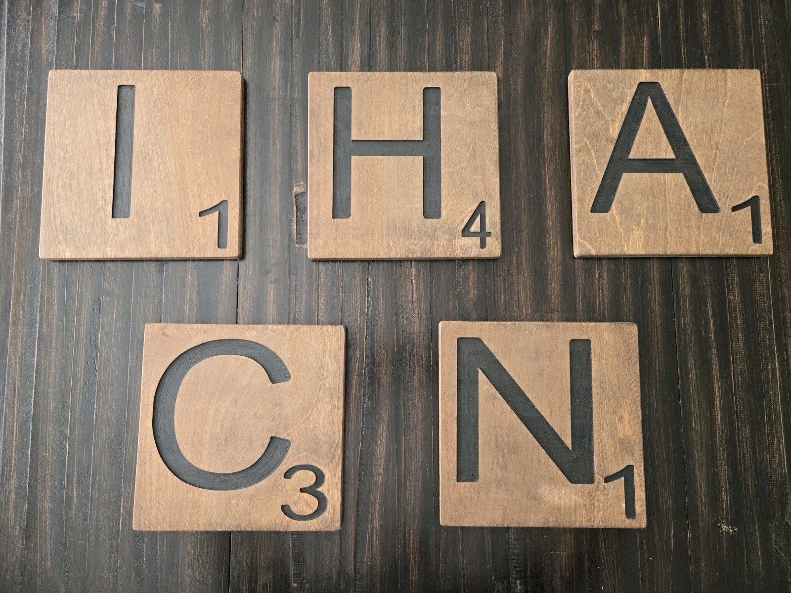 Scrabble Tiles Wall Art Decor Large Wooden Letter Farmhouse Wood Grain “CHAIN”