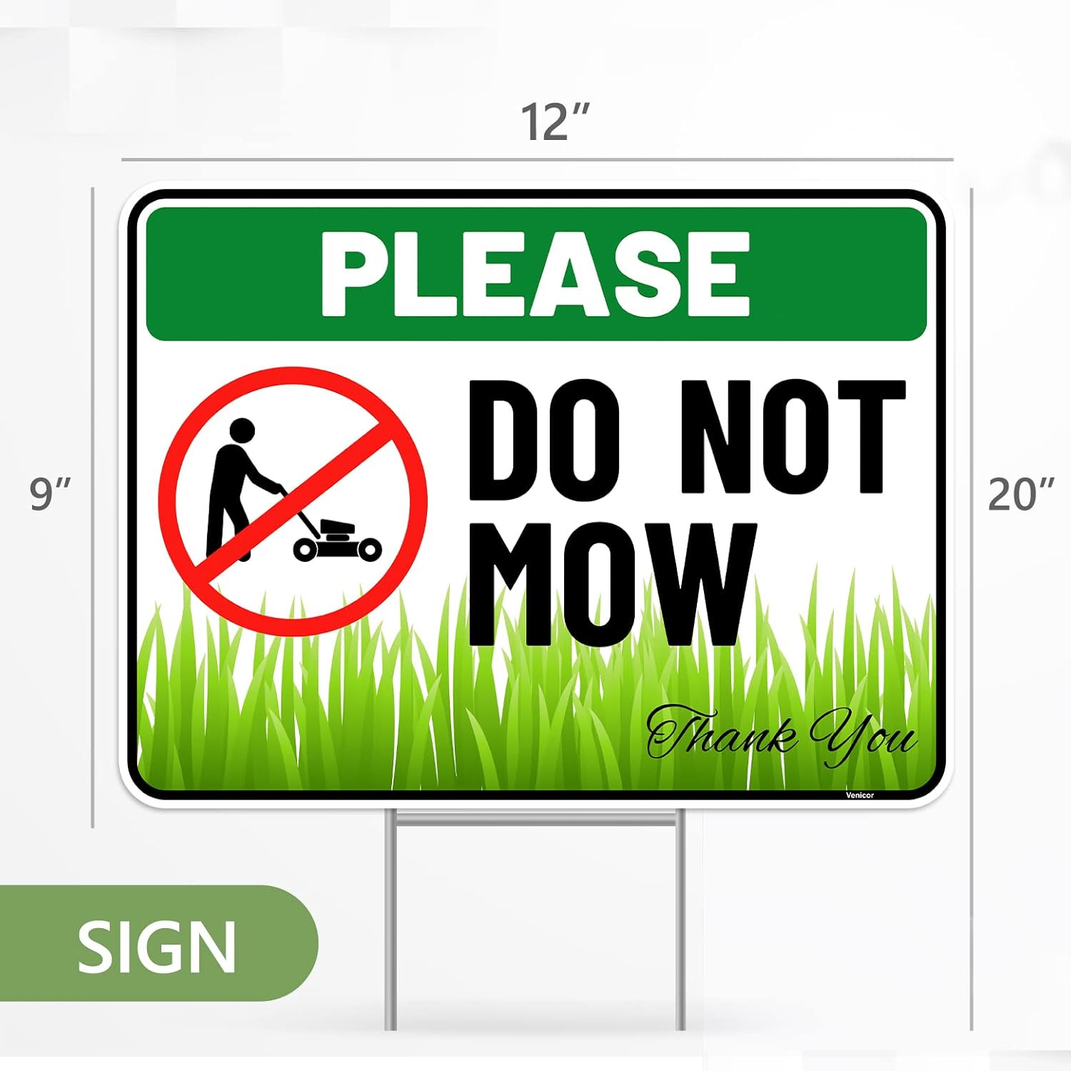 2PC Do Not Mow Sign with Stake 12 Inches by 9 Inches – Corrugated Plastic