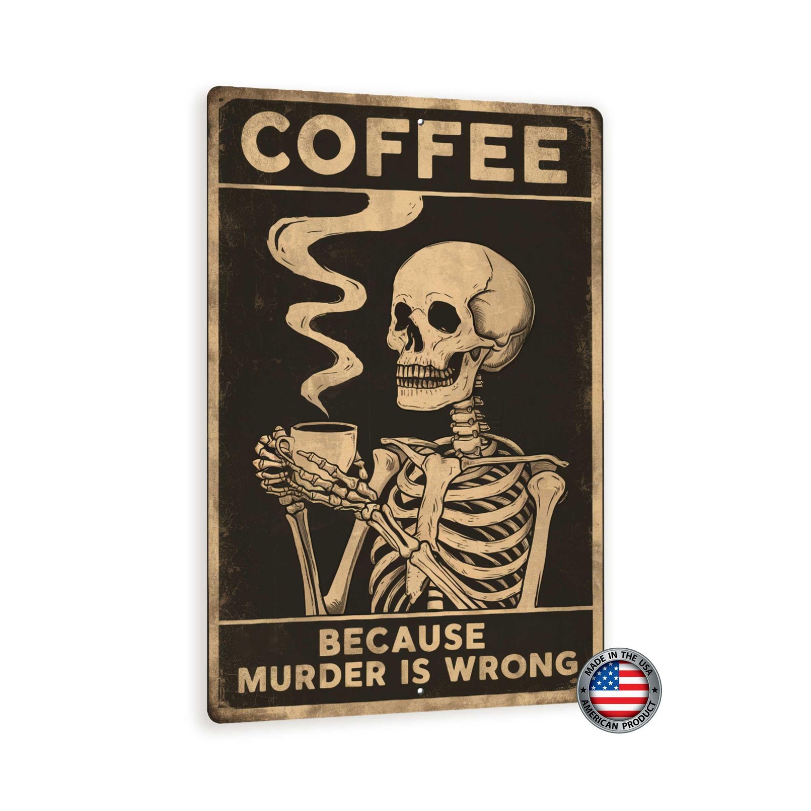 8×12 Funny Coffee Skeleton Sign Wall Decor Aluminum