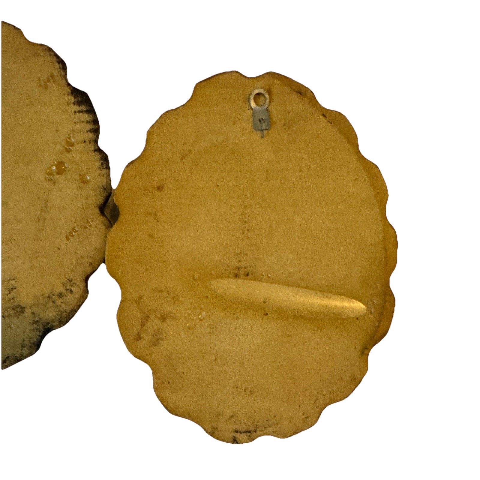 Set of 2 vintage 3D Mushroom Oval Wall Plaques Painted Wood Grain Hanging 70s