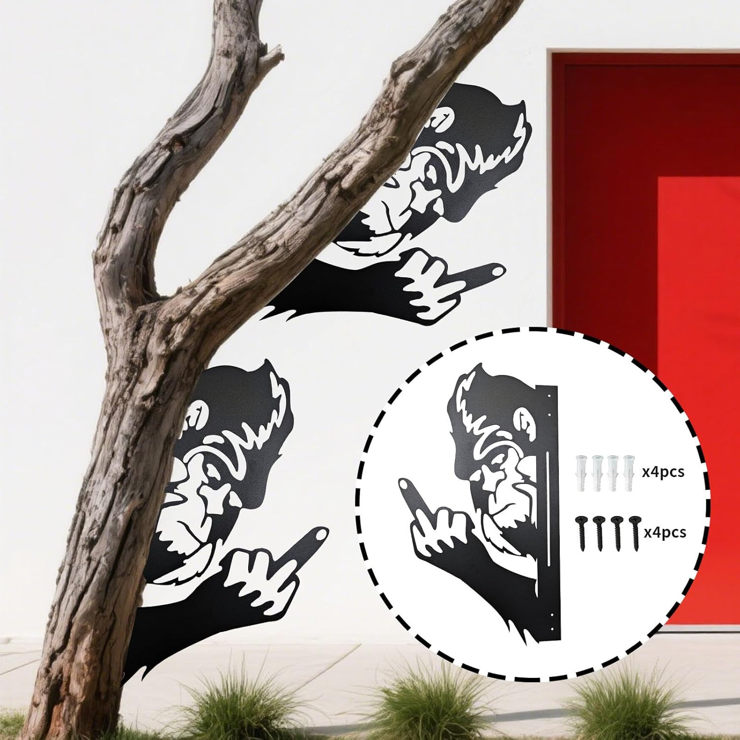 Peaking a Boo Flipping off Bigfoot Animal Metal Sign Art Ornament, Middle Finger