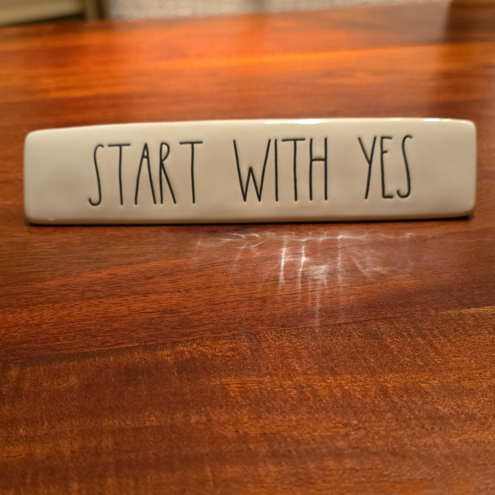 Rae Dunn Artisan Collection START WITH YES Ceramic Freestanding Sign White/Black