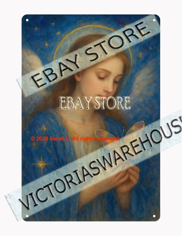 Angel butterfly glow tin sign celestial spiritual wall art