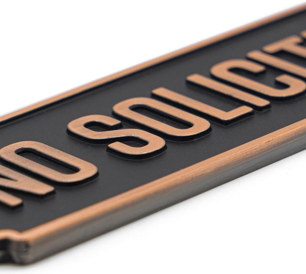 No Soliciting Brass Door Sign, Brass No Soliciting Thank You Sign, Solid Brass W