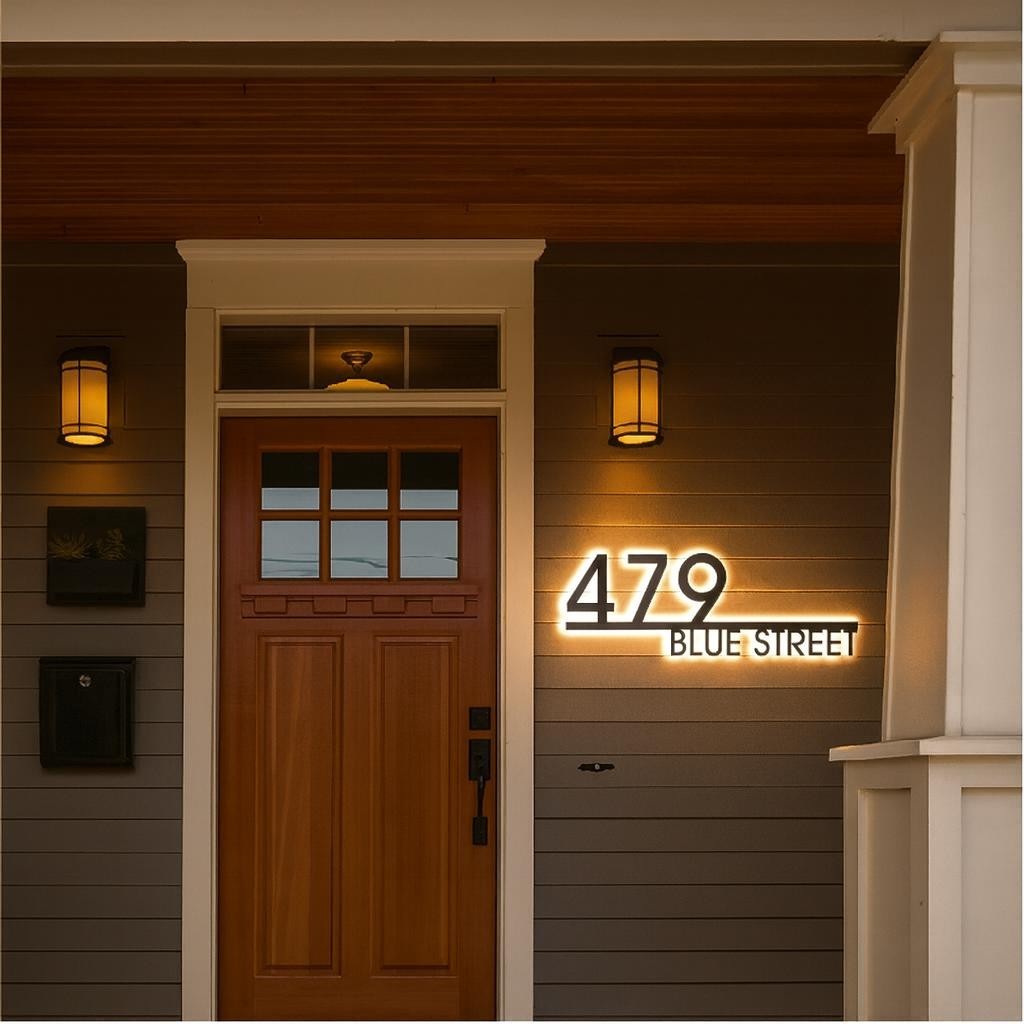 Personalized Solar Address Plaque, Custom LED House Number Sign