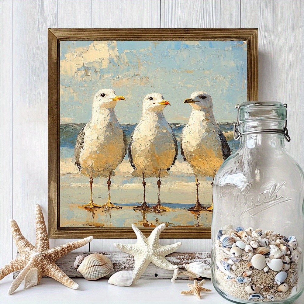 2D Bohemian Seagull Wooden Framed Wall Decor Coastal Beach Art Housewarming Gift