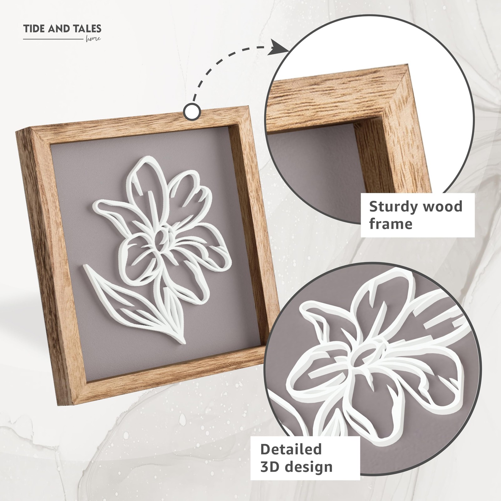 3D Botanical Floral Wall Art (Framed Set of 2) Ready-to-Hang Lightweight Boho…