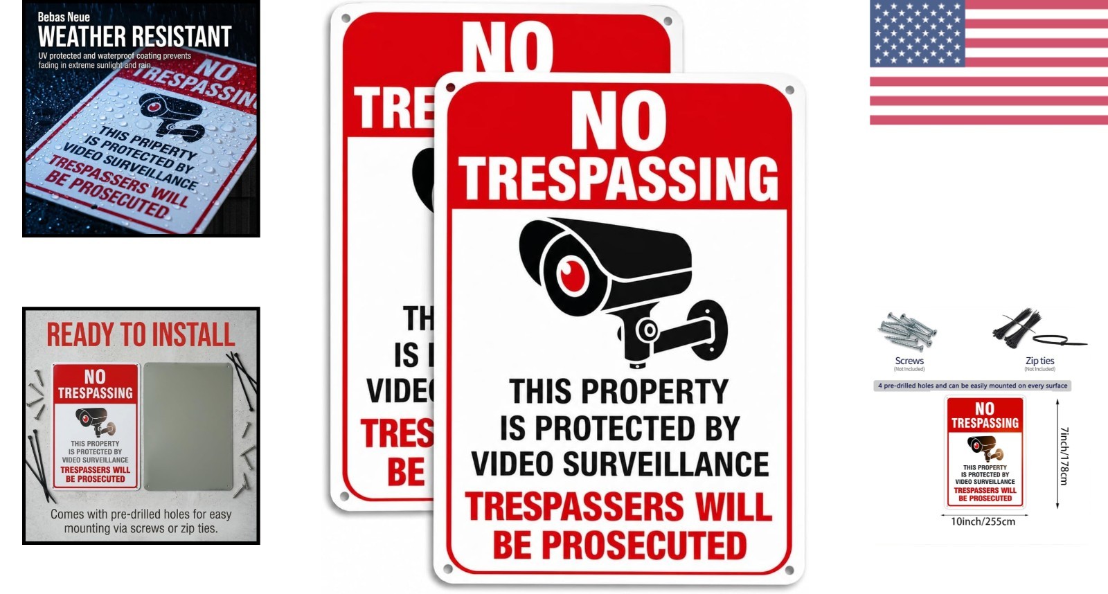 Weatherproof No Trespassing Video Surveillance Sign – 10×7 Inch Aluminum 2-Pack