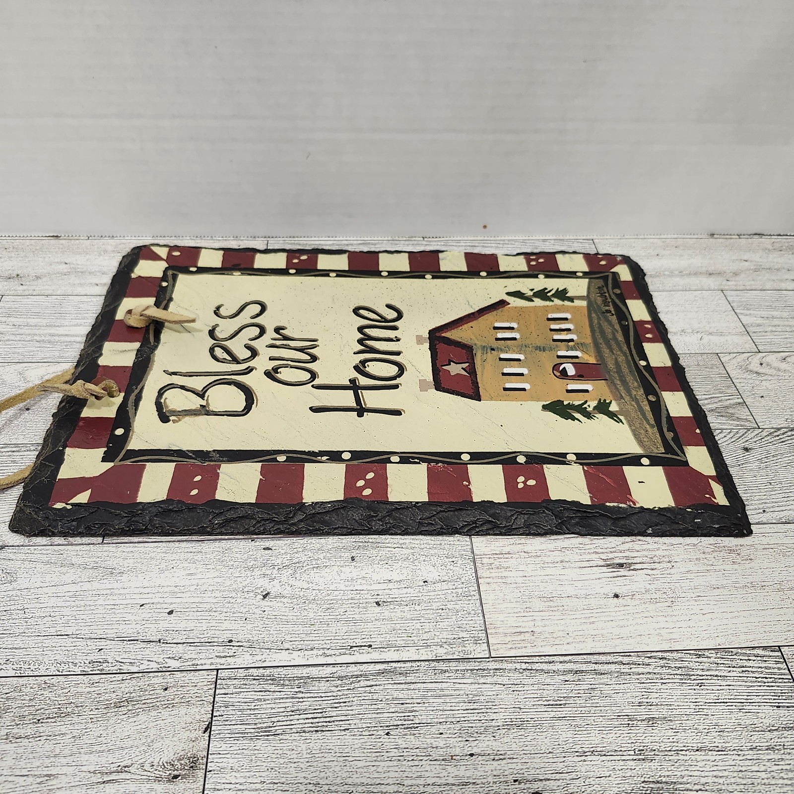 Hand-Painted Slate Sign – Bless Our Home 8×12 Rustic Country Wall Decor