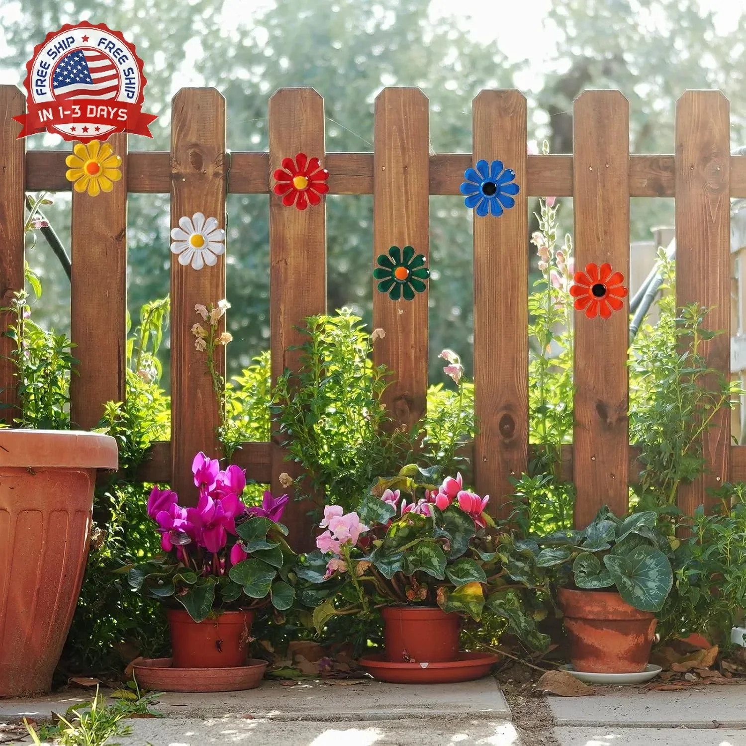 6pcs Metal Wall Flowers Outdoor Wall Decor Garden Fence Ornaments 4 Inches Sunfl