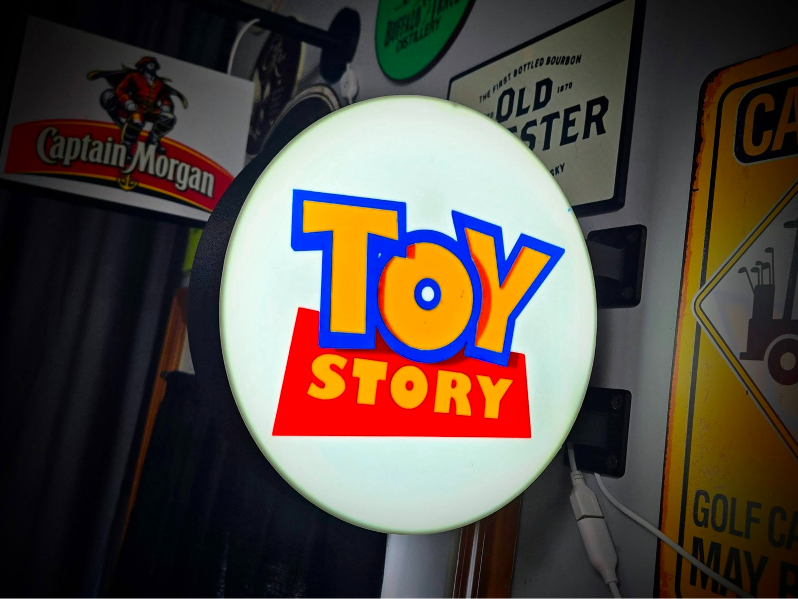 Toy Story LED Lightbox Sign 3D Printed Round Wall Mount Man Cave Garage Decor