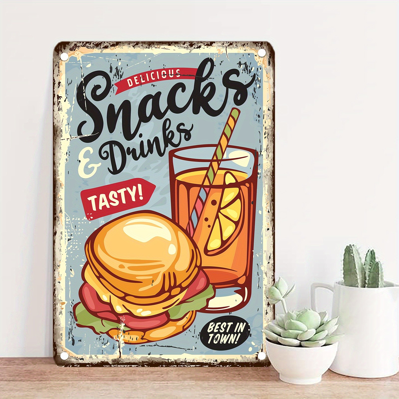 One Piece of Antique Food Signboard, 12 “X8 Tinplate Decoration, Tin Metal Signs