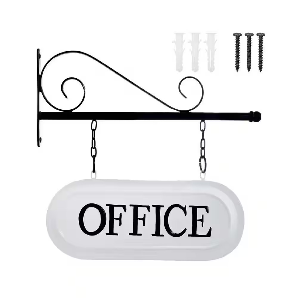 13 In. X 14 In. Black Metal Work with Large Says “Office” Wall Art Sign
