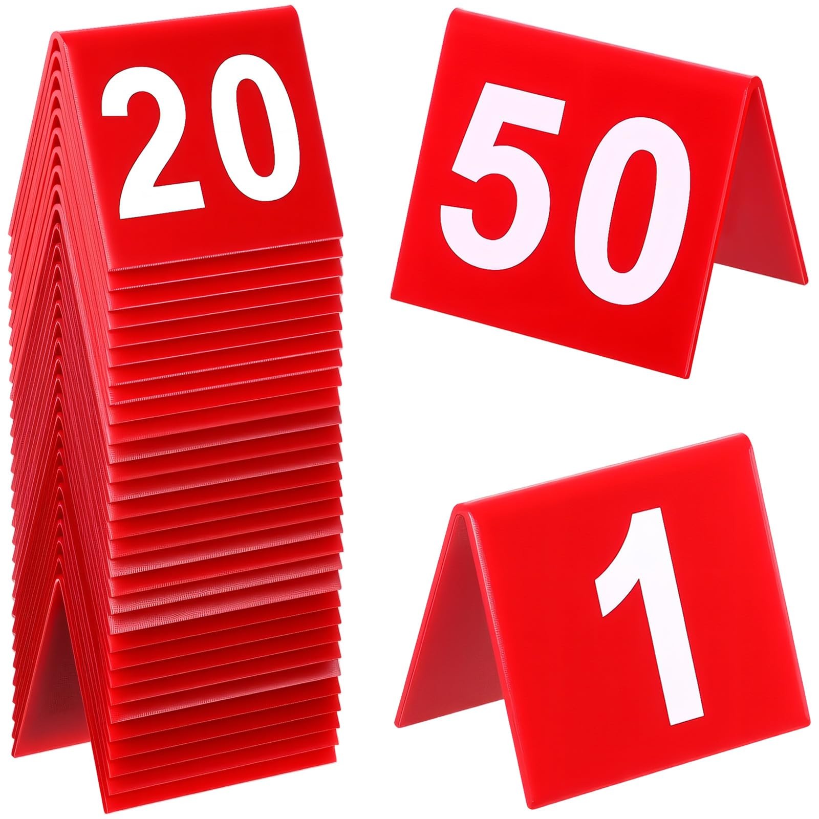 50 PCS Red Plastic Double Sided Restaurant Table Number Tents 150 Event