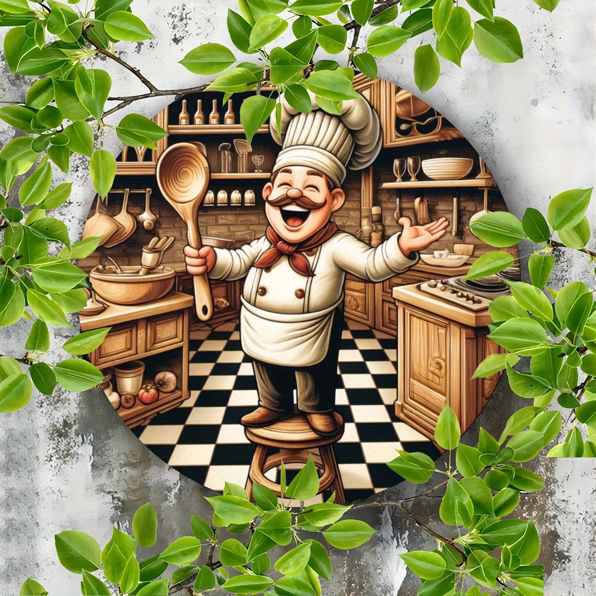 2D One Piece, Happy Chef Theme Design, Tin Metal Signs 8x8in Print Metal Signs