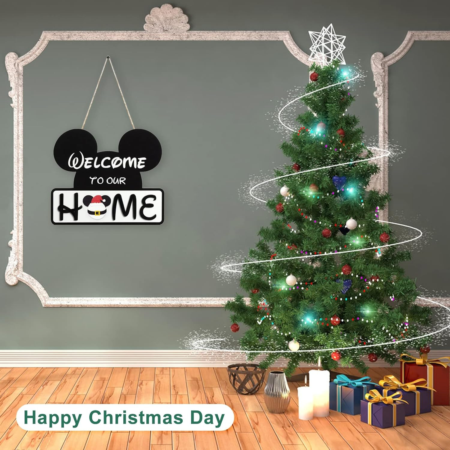 Cute Mouse Interchangeable Seasonal Welcome Door Sign for Front Door Decor, Inte