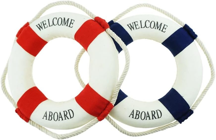 2 PCS Small Welcome Cloth Life Preserver Ring Nautical Wall Life Ring for Med…