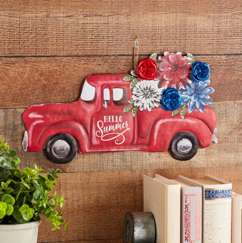 NEW!! The Pioneer Woman Iron Painted Hello Summer Floral Truck Sign RED Decor