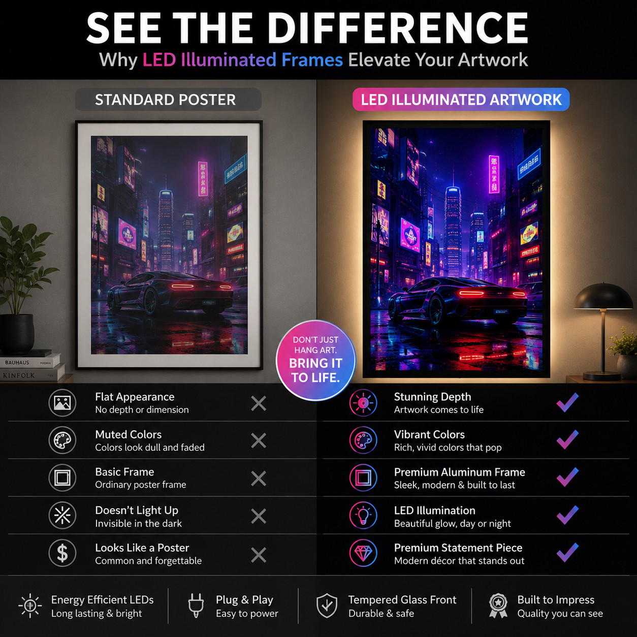 LED Backlit Cyberpunk Wall Art Lighted Frame – gated hallway empty lamp