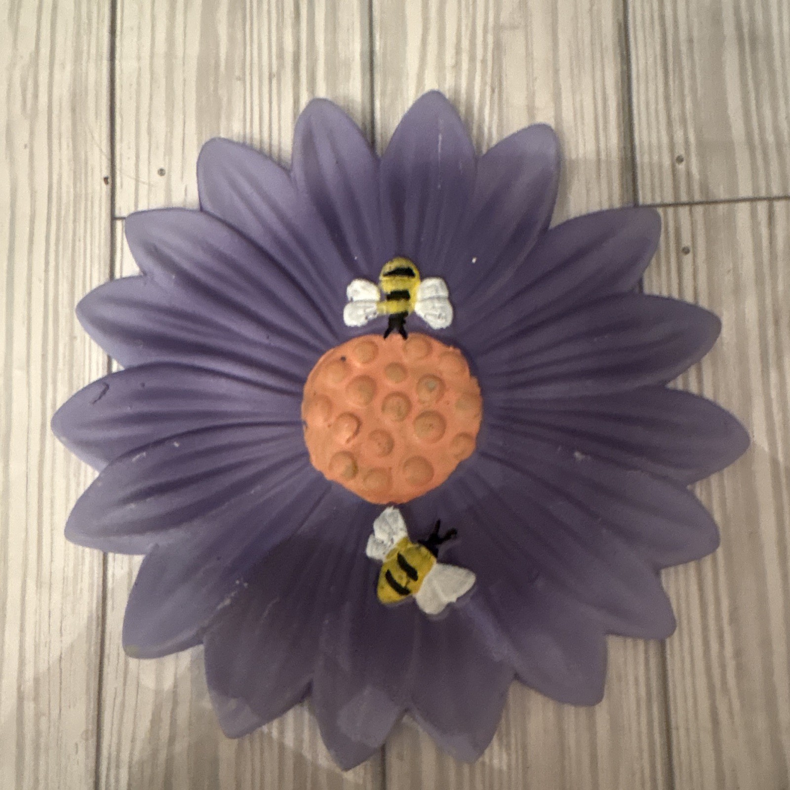 Purple Flower Stepping Stone Bumblebee 3D Garden Decor Painted Cement NEW