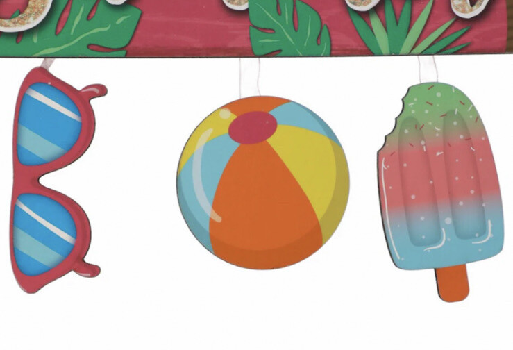 HELLO SUMMER Sign Sunglasses Beach Ball Frozen Treat Decor Glitter Wall Door NEW