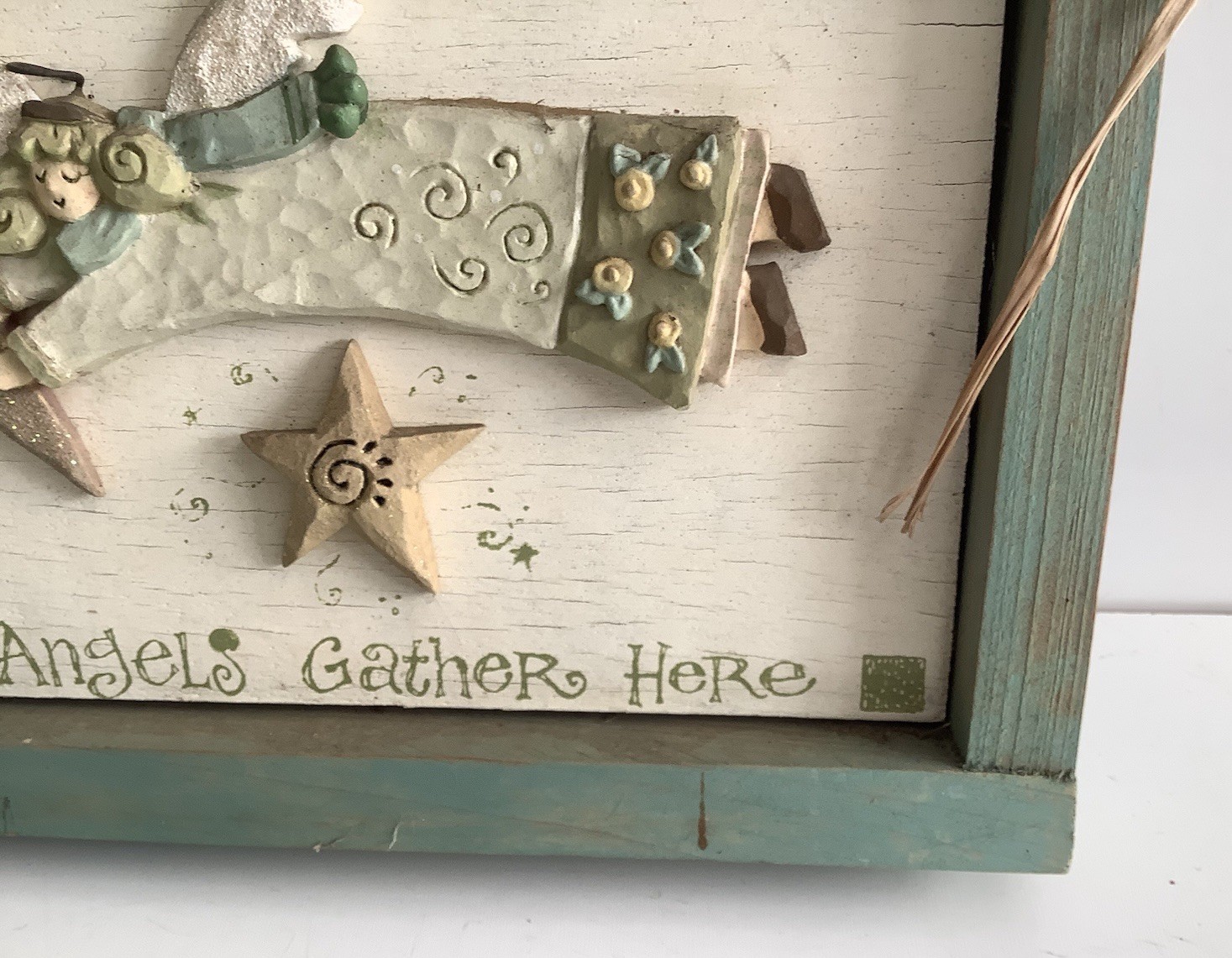 Angels Gather Here Wooden Wall Plaque Rustic Farmhouse Angel Sign 7×9.5”