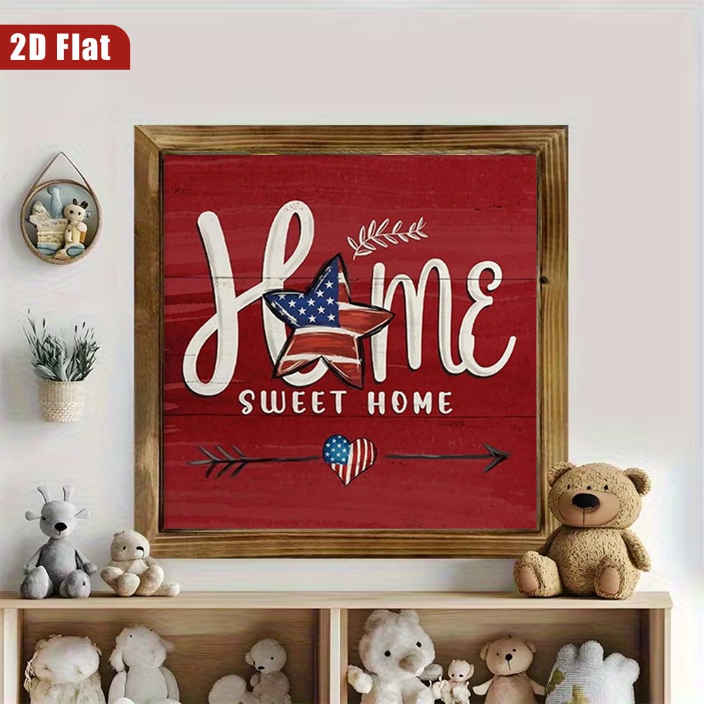 Home Sweet Home American Star Heart Wooden Plaque Farmhouse Entry Wall Decor
