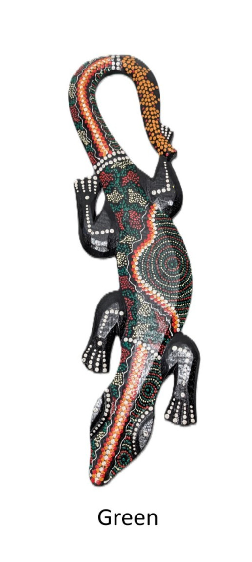 Hand Painted Gecko Wall Hanging Aboriginal Dot Art 19.5″ Assorted Color