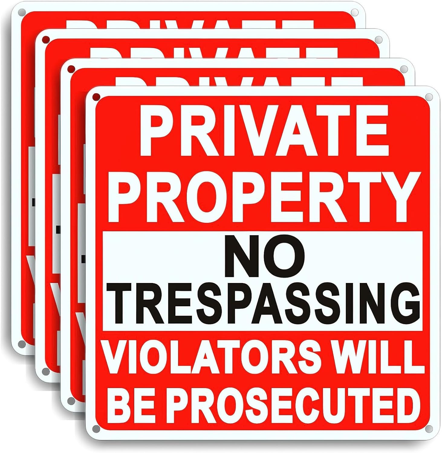 4 Pack Large No Trespassing Signs 9.5 x Inches, Red, white and black