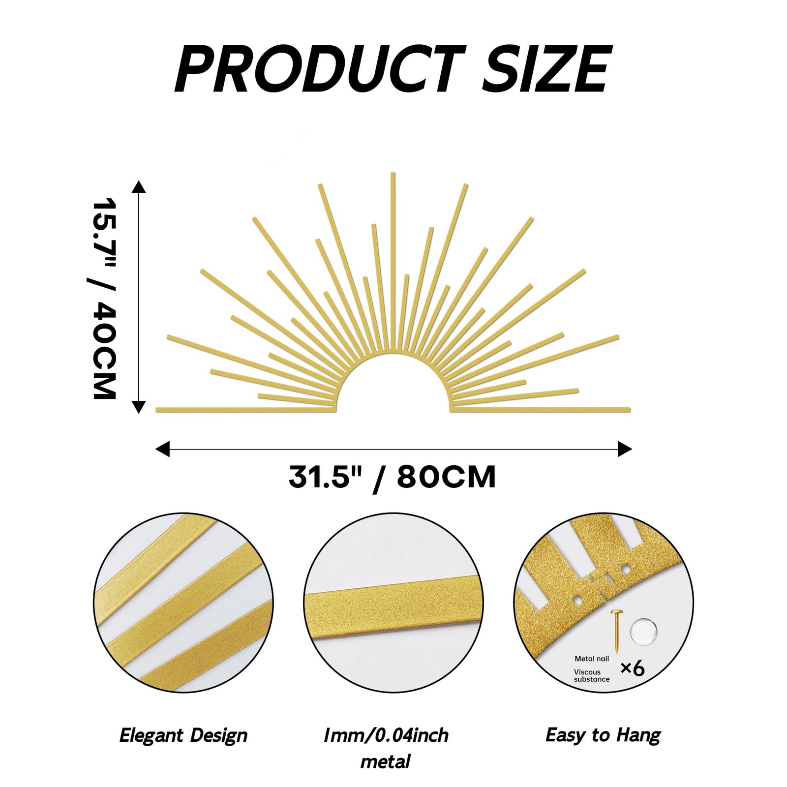 Gold Metal Sun Wall Decor 31.5×15.7 Modern Geometric Sculpture Art