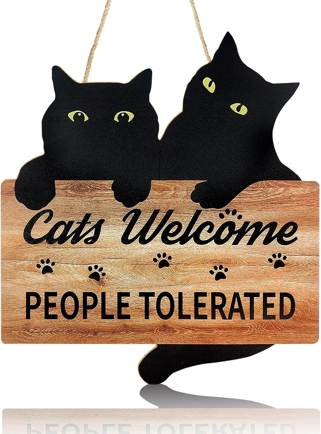 Funny Black Cat Welcome Sign, 10×11 Inches, Wooden Plaque for Cat Lovers