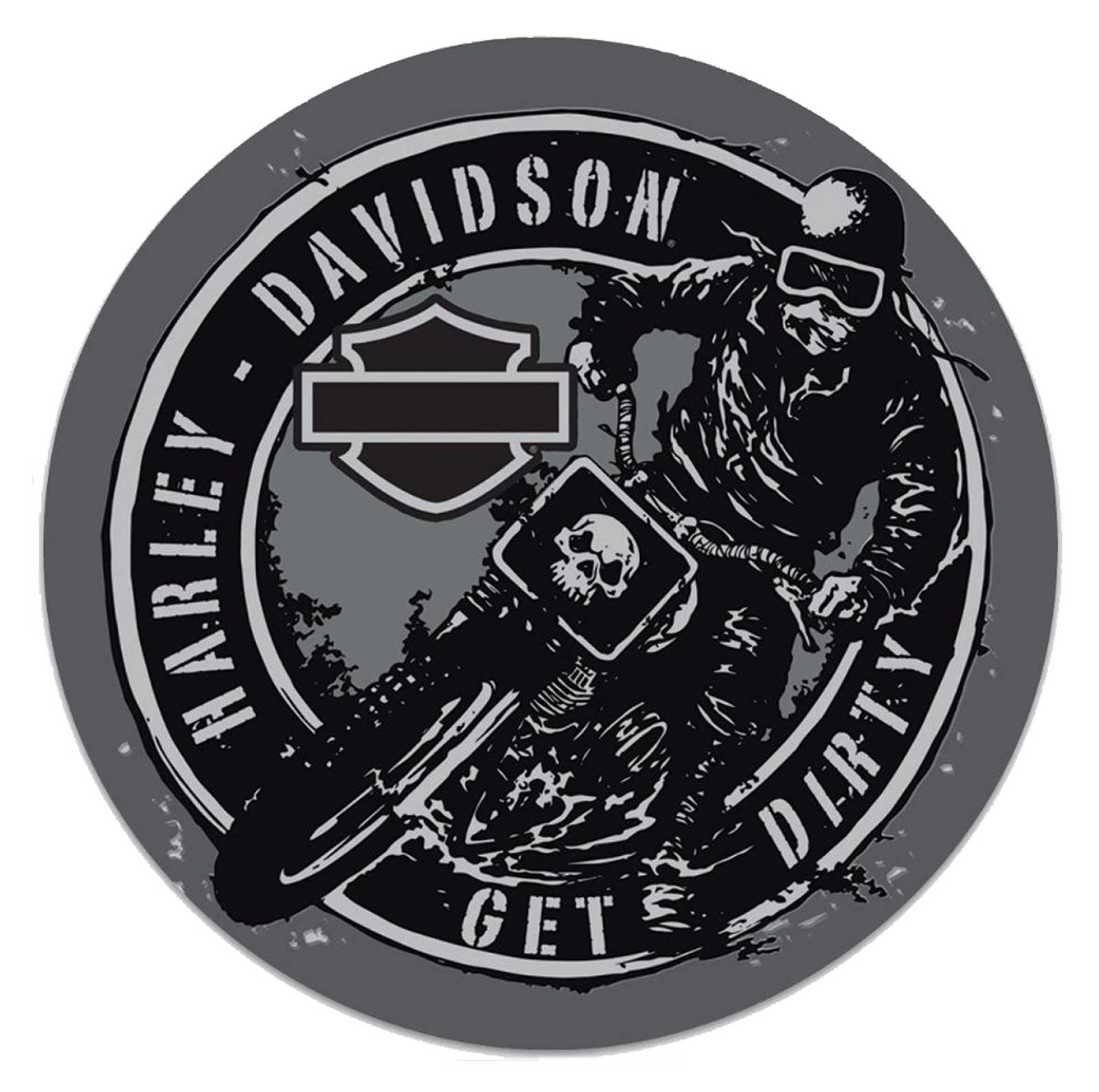 Harley-Davidson Get Dirty Embossed Round Tin Sign, 14 inches – Gray & Black