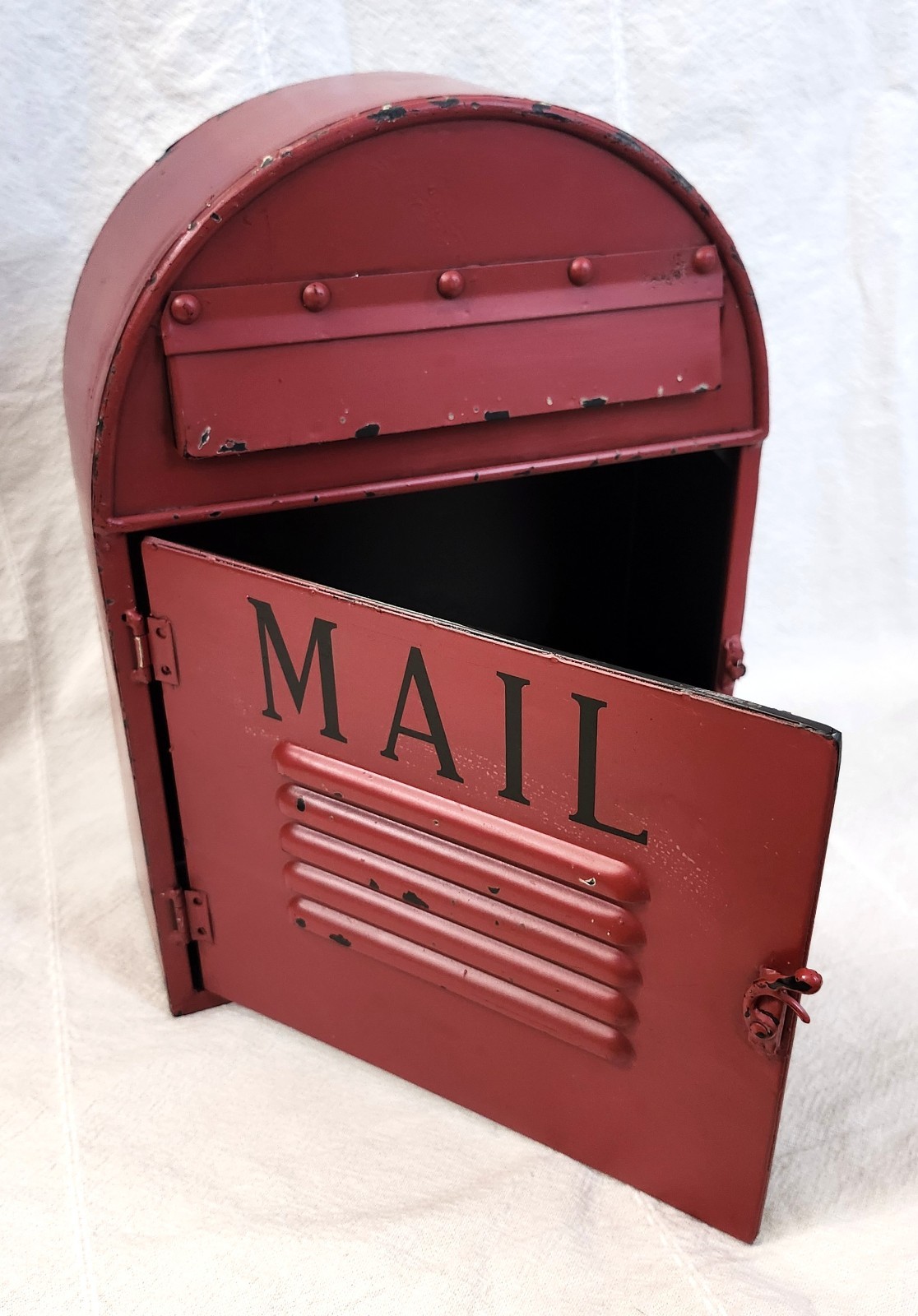 Red Metal Mailbox Vintage Style Rustic Wall Hanging or Table Decor
