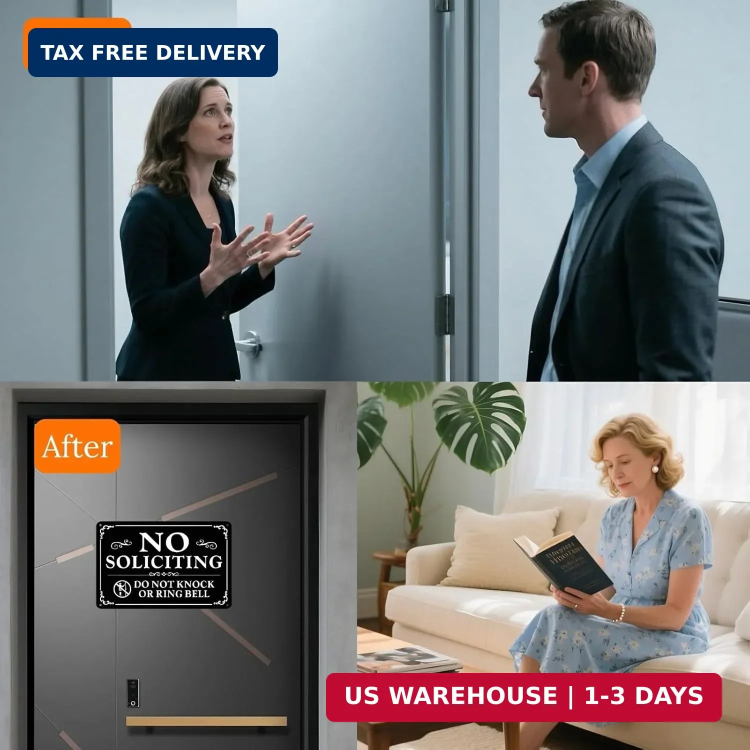 2 Pack No Soliciting Sign for Front Door,9 X 6 Inches Self-Adhesive No Solicitin