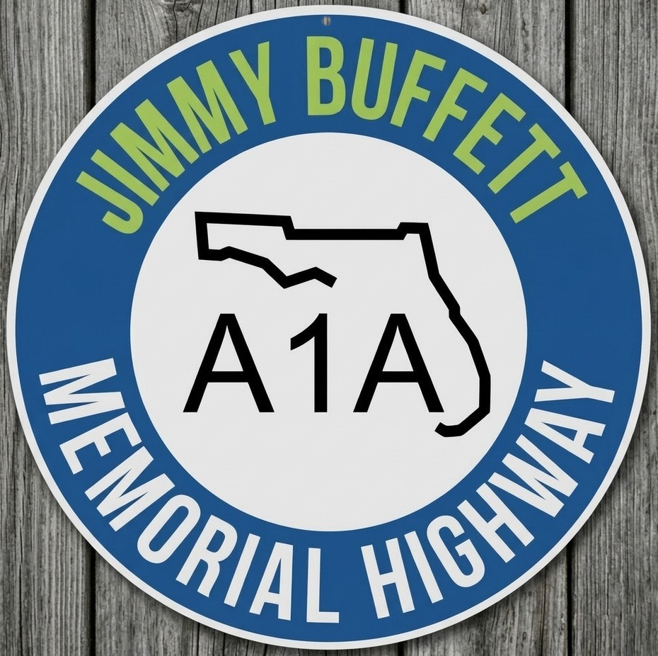 Jimmy Buffett Memorial Highway 8″ Diameter Novelty Metal Sign Made In USA New!