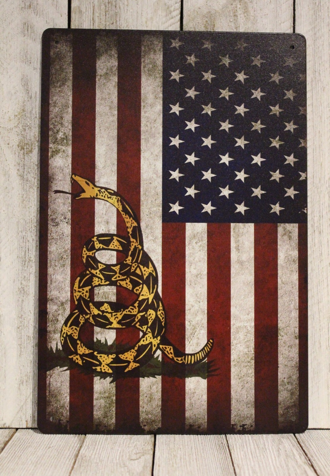 Gadsen American Flag Tin Sign Metal Poster Don’t Tread on Me Gun Shop 2A July 4