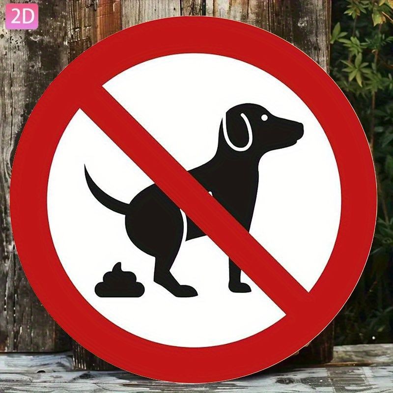 No Dog Pooping Metal Sign Round Funny Yard Warning Wall Art Hanging Decoration