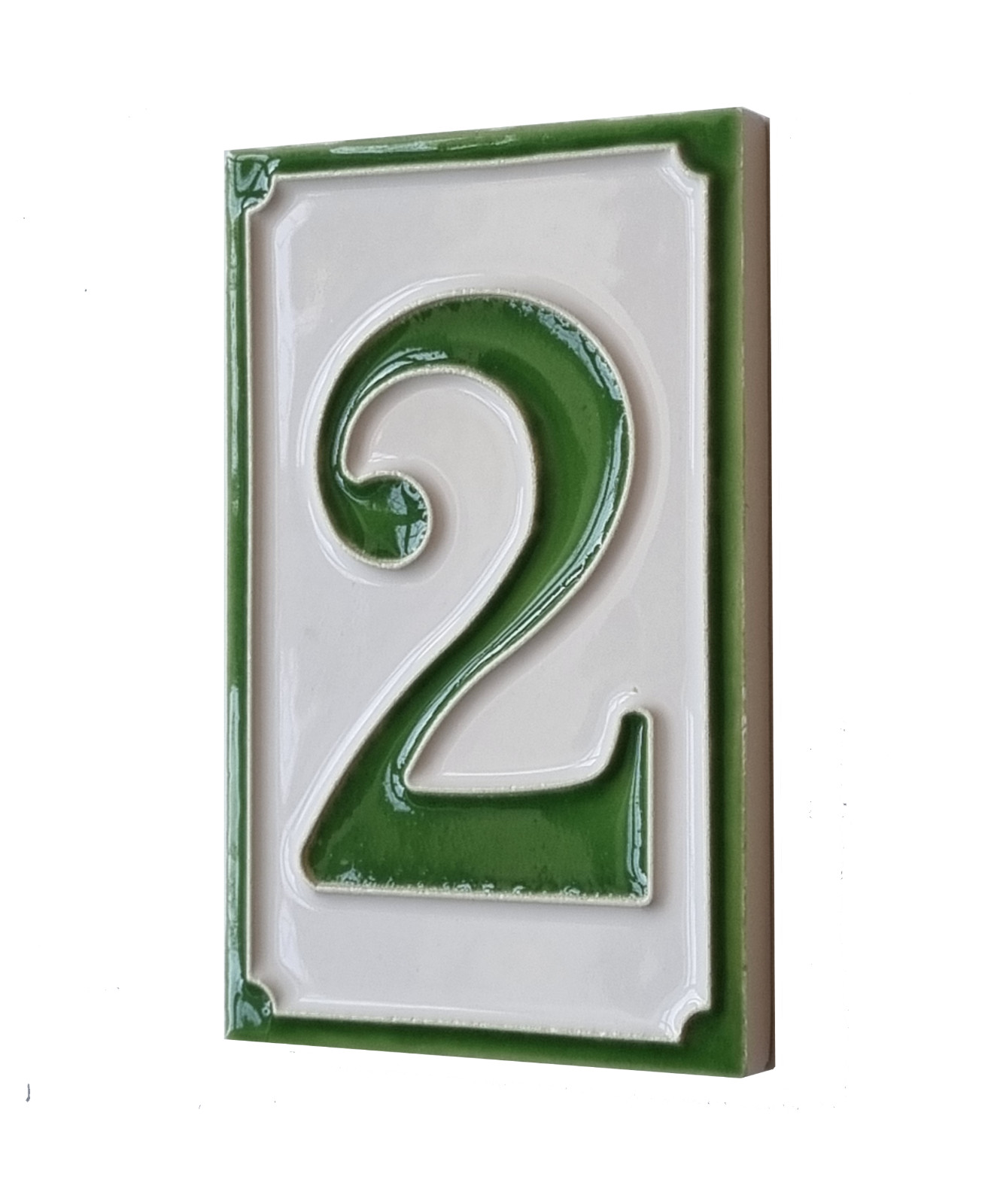 11 cm x 7 cm Italian Ceramic Green Numbers & Brown Or White Frames