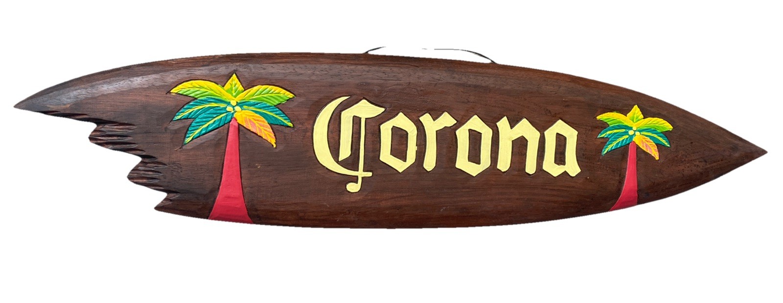 39” CORONA & PALM TREE HAND CARVED WOOD SIGN WALL ART TIKI BAR DECOR