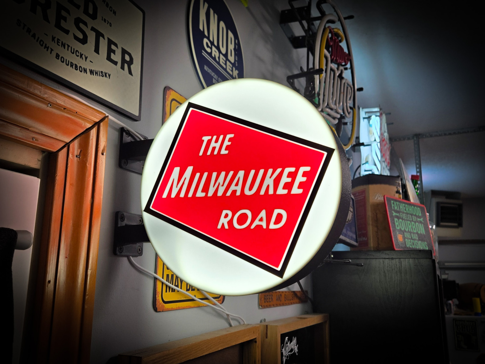 The Milwaukee Road LED Lightbox Sign 3D Printed Round Wall Mount Man Cave