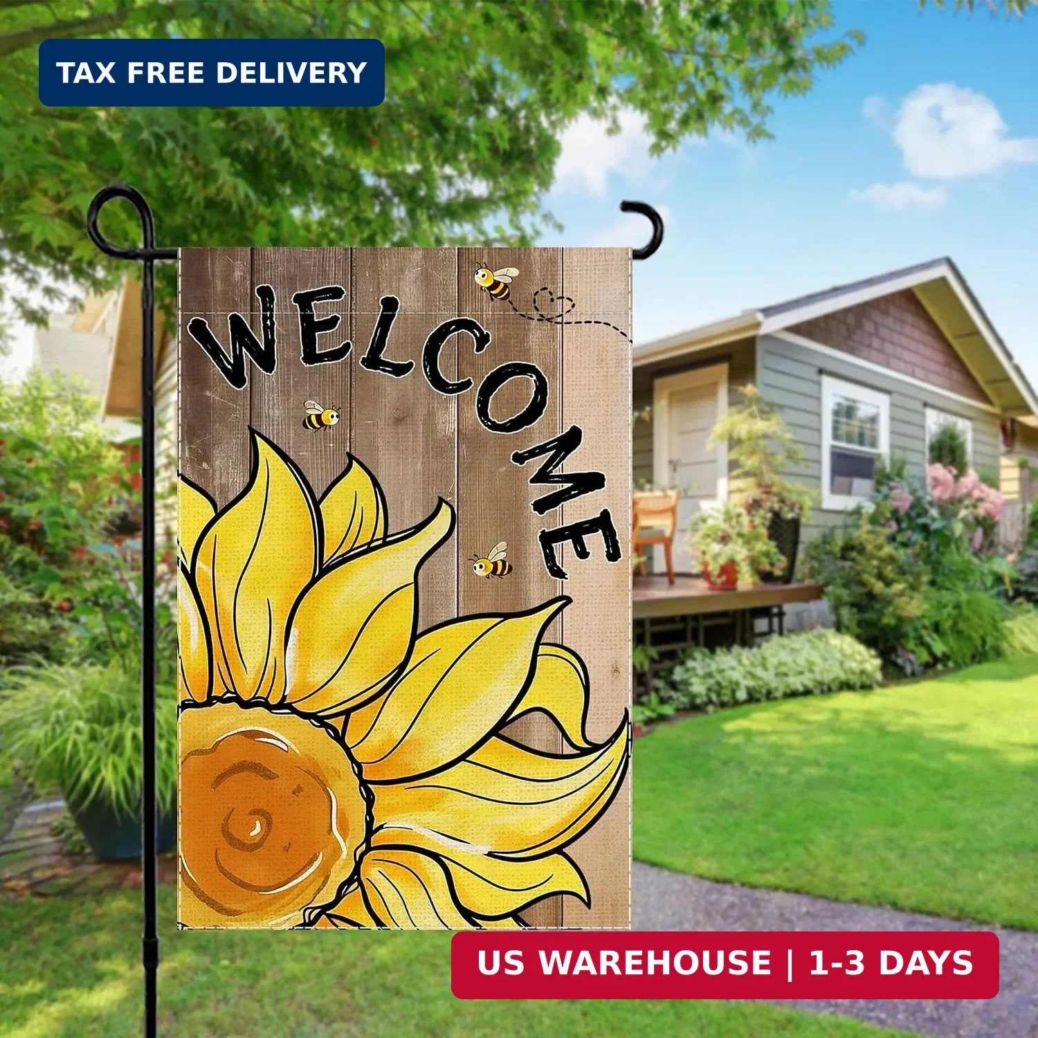 Summer Garden Flag Sunflower Welcome Small Flags for Outside, 12×18 Inch Bee Flo
