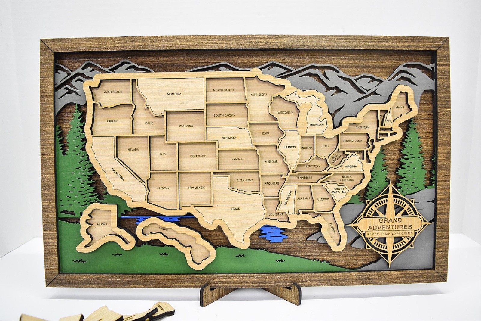 United States Travel Map State Tracker Roadtrip Traveler Handmade Gift 16×10