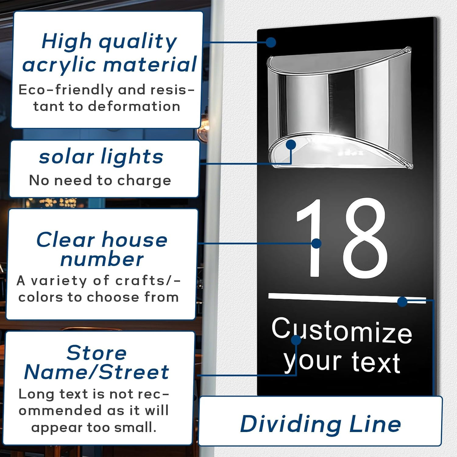 Personalized House Sign Solar LED Light Address Sign Street Name Door Plates