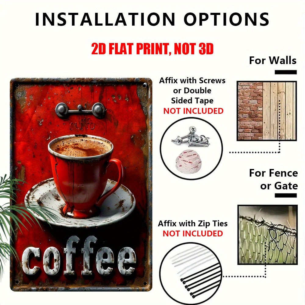 Vintage Coffee Metal Sign Retro Red Coffee Cup Wall Ar Decor for Kitchen Cafe