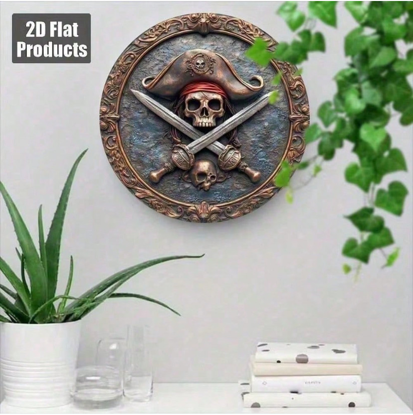 Vintage Metal Skull Sign 8×8 Inch Pirate Wall Decor For Home Bar Man Cave Art