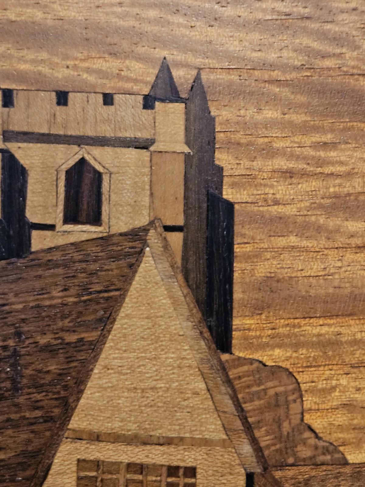 Vintage Wood Marquetry Inlay Village Scene Wall Art England Nov 1955 Framed