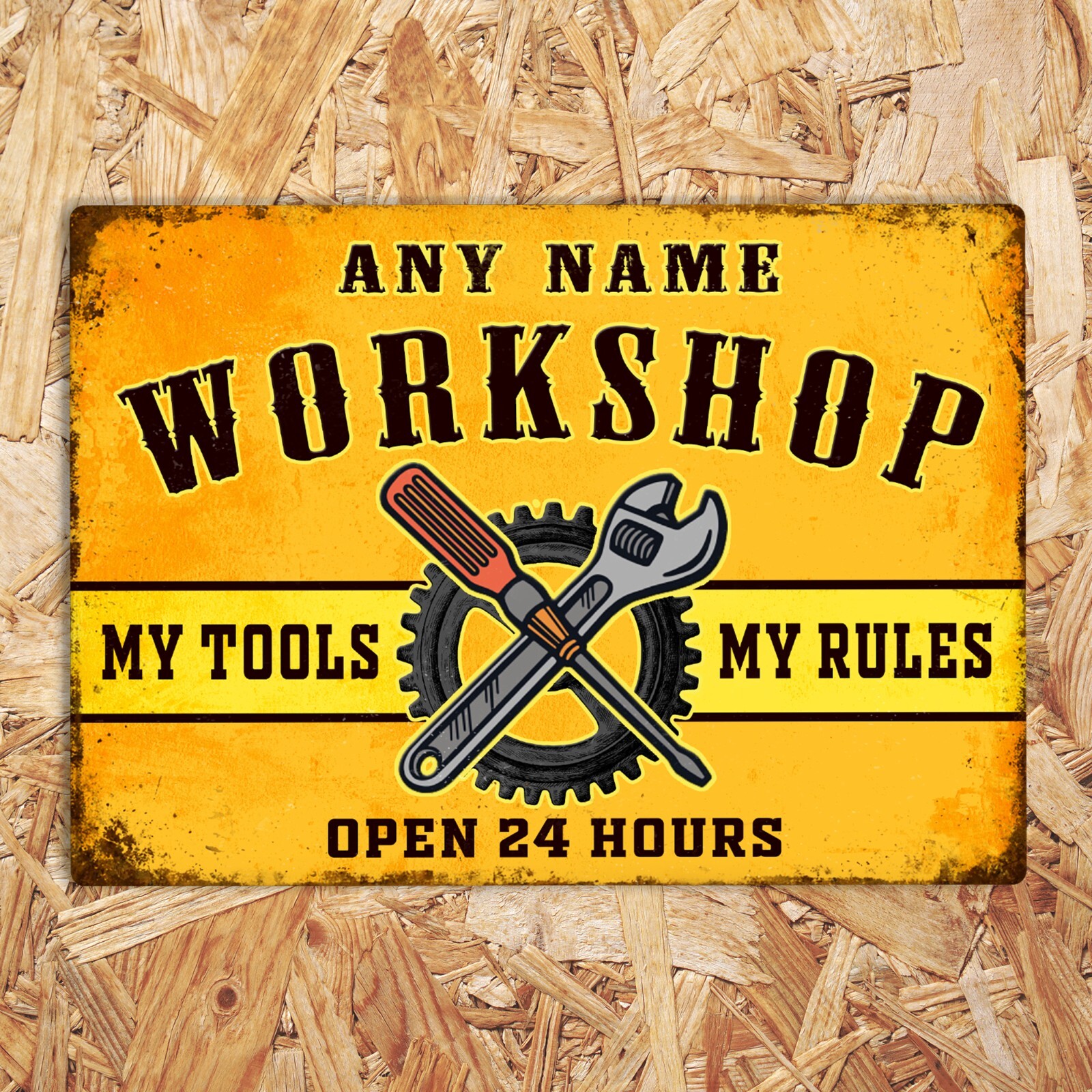 WORKSHOP PERSONALISED Retro Metal Tin Sign Wall Plaque Name Garage Man Cave Shed