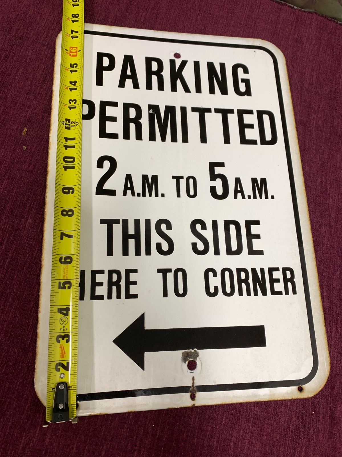 Authentic Old PARKING PERMITTED 2 AM TO 5 AM THIS SIDE Metal Street Sign 8 x1 2″